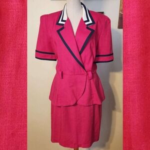 Vintage 1980s Danny & Nicole NY Hot Pink Dress with Navy Trim